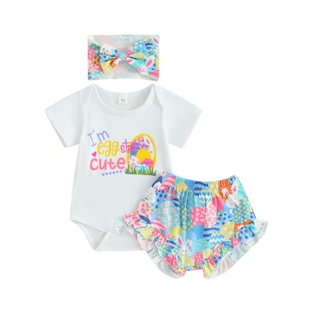 Qtinghua 3Pcs Newborn Baby Girls Easter Outfit Short Sleeve Romper + Ruffle Shorts + Headband Clothes
Qtinghua 3Pcs Newborn Baby Girls Easter Outfit Short Sleeve Romper + Ruffle Shorts + Headband Clothes