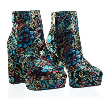 Connection02 by Bamboo, Chunky Block Heel Platform Bootie w Faux Fur Inner Lining