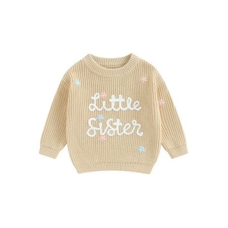 Infant Baby Girls Floral Letter Embroidery Round Neck Knitwear Pullover Fall Winter Warm Tops Sister Matching Sweater
Infant Baby Girls Floral Letter Embroidery Round Neck Knitwear Pullover Fall Winter Warm Tops Sister Matching Sweater