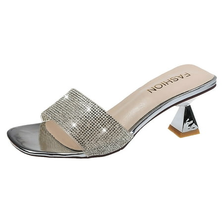 High Heels for Women Slippers Women Wear Fashion Style One Slippers With High Heels And Cool High Heels Pu Silver 40