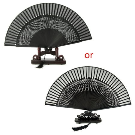 ZUARFY Elegant Carved Hand Held Folding Fans Bamboo Wood Silk Folding Fans For Events
