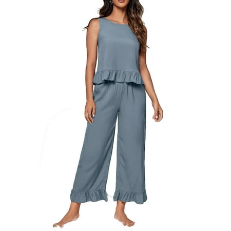 Casual Solid Round Neck Pant Sets Sleeveless Dusty Blue Womens Lounge Sets (Women s)
Casual Solid Round Neck Pant Sets Sleeveless Dusty Blue Womens Lounge Sets (Women s)