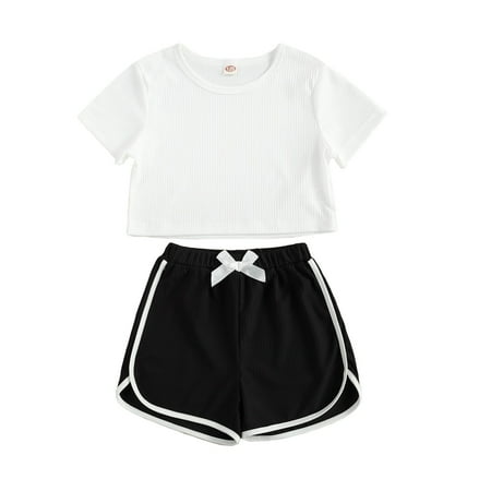 Little Girls Short Sleeve Set Solid Color Ribbed Tops and Patchwork Short Pants 2-Piece Suits
Little Girls Short Sleeve Set Solid Color Ribbed Tops and Patchwork Short Pants 2-Piece Suits