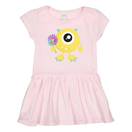 Inktastic Spring Monster Yellow Monster Flowers Horns Gift Toddler Girl Dress