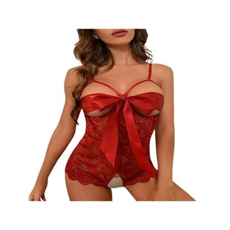 VISgogo Women One Piece Bodysuit Lingerie Attractive Lace Sheer Spaghetti Strap Open Crotch Jumpsuits Sleepwear
VISgogo Women One Piece Bodysuit Lingerie Attractive Lace Sheer Spaghetti Strap Open Crotch Jumpsuits Sleepwear