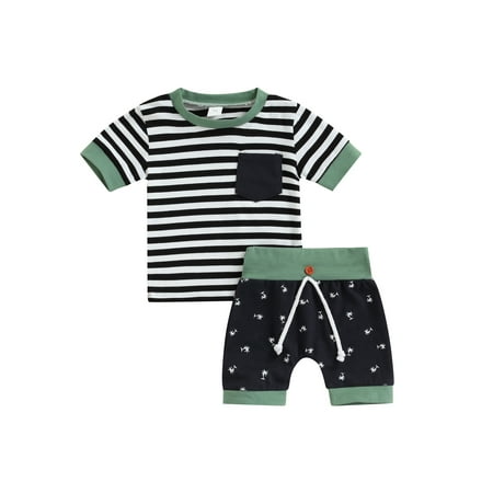 Kiapeise 0-24 Months Baby Boy Clothes Striped Short Sleeve T-shirt and Coconut Tree Print Shorts 2Pcs Summer Outfits (Dark Green 12-18 Months )
Kiapeise 0-24 Months Baby Boy Clothes Striped Short Sleeve T-shirt and Coconut Tree Print Shorts 2Pcs Summer Outfits (Dark Green 12-18 Months )