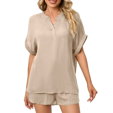 Niuer Womens Pajamas Set Short Sleeve V Neck Top with Shorts with Pockets Casual Sleepwear Pjs Loungewear Sets Off White 2XL
Niuer Womens Pajamas Set Short Sleeve V Neck Top with Shorts with Pockets Casual Sleepwear Pjs Loungewear Sets Off White 2XL