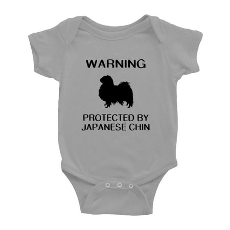 Warning: Protected by A Japanese Chin Dog Funny Baby Bodysuits (Gray 0-3 Months)