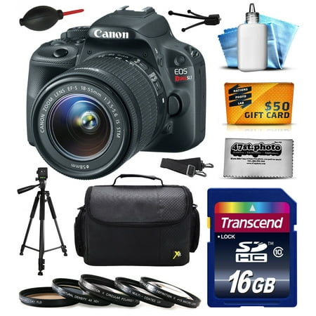 Canon EOS Rebel SL1 Digital SLR with 18-55mm STM Lens includes 16GB Memory + Large Case + Tripod + 5 Piece UV-CPL-FL-ND4-10x Filters + Dust Blower + Cleaning Kit + $50 Gift Card 8575B003