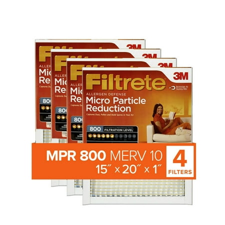Filtrete by 3M 15x20x1 MERV 10 Micro Particle Reduction HVAC Furnace Air Filter 800 MPR 4 Filters
Filtrete by 3M 15x20x1 MERV 10 Micro Particle Reduction HVAC Furnace Air Filter 800 MPR 4 Filters