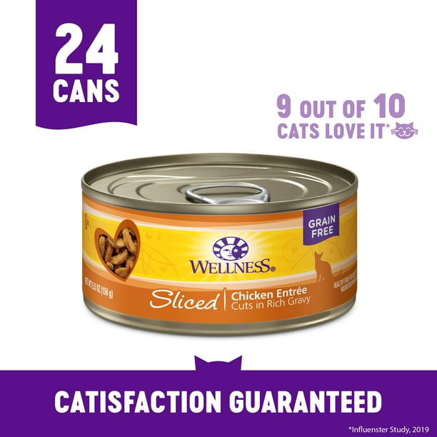 Wellness Complete Health Natural Grain Free Wet Canned Cat Food, Sliced Chicken Entree, 5.5-Ounce Can (Pack of 24)