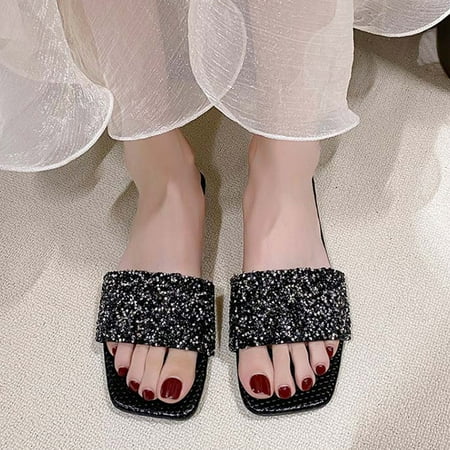 HAOTAGS Womens Flat Sandals Dressy Shiny Rhinestone Single Wide Band Slip On Casual Summer Shoes
HAOTAGS Womens Flat Sandals Dressy Shiny Rhinestone Single Wide Band Slip On Casual Summer Shoes