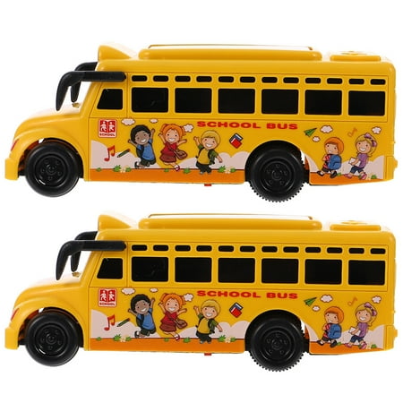 Hemoton 2Pcs Kids School Bus Toys Portable Pull Back Bus Simulation Bus Toy for Toddlers