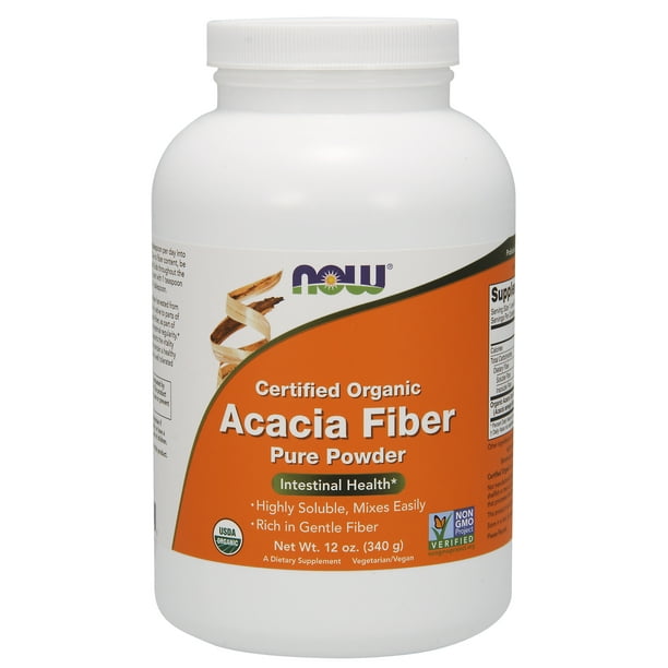 NOW Supplements, Acacia Fiber Powder, Certified Organic, Highly Soluble, Mixes Instantly, Intestinal Health*, 12-Ounce