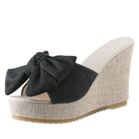ZHAGHMIN High Heel Women Sandals Fashionable Denim Bowknot Summer Wedge Thick Bottom Slippers Sweet Platform Bohemian Flip Flops Outdoor Black Size7.5
ZHAGHMIN High Heel Women Sandals Fashionable Denim Bowknot Summer Wedge Thick Bottom Slippers Sweet Platform Bohemian Flip Flops Outdoor Black Size7.5