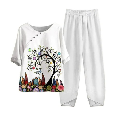 Women Summer Outfits Linen Suits Cotton Half Sleeve Shirt Tops Wide Leg Trousers Pant Two Pieces Lounge Pajamas Sets
Women Summer Outfits Linen Suits Cotton Half Sleeve Shirt Tops Wide Leg Trousers Pant Two Pieces Lounge Pajamas Sets