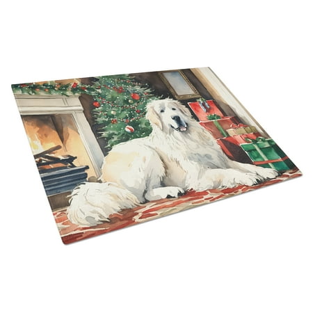 Great Pyrenees Cozy Christmas Glass Cutting Board Large 12 in x 15 in