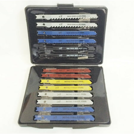 14pc Jigsaw Jig Sabre Saw Blades Set Wood Metal Steel Plastic Drywall w/ Case