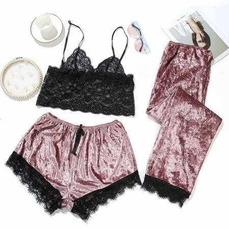 Female Style Vogue Fallow Sex Appeal Black Bud Silk Two Sets Sex Appeal Household Pyjama Suit