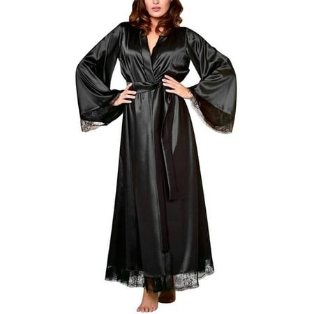 QELUSQELUS Women Nightshirt Lace Trim Long Sleeve V Neck Stain Silk Solid Loungewear Gown
QELUSQELUS Women Nightshirt Lace Trim Long Sleeve V Neck Stain Silk Solid Loungewear Gown