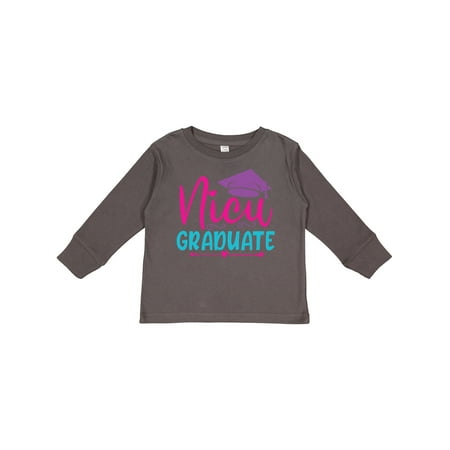 Inktastic NICU Graduate with Cap and Hearts in Purple Pink and Blue Gift Toddler Toddler Girl Long Sleeve T-Shirt