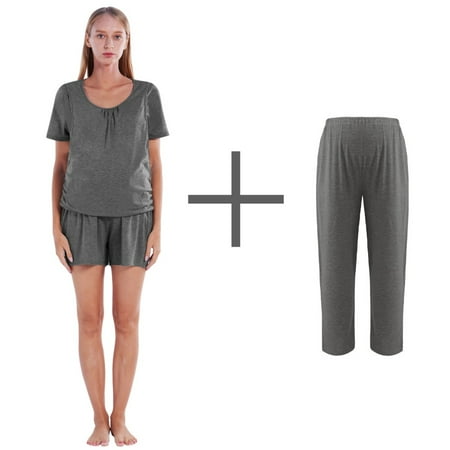 Womens Maternity Nursing Pajamas Set Short Sleeve Breastfeeding Top Pregnancy Shorts & Long Pants 3 Piece Nursing Pj Set
Womens Maternity Nursing Pajamas Set Short Sleeve Breastfeeding Top Pregnancy Shorts & Long Pants 3 Piece Nursing Pj Set