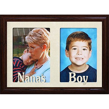 7X10 Nana's Boy Frame ~ Holds Two Portrait 4X6 Or Cropped 5X7 Photos ~ Gift For Nana! (Walnut)