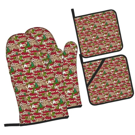 Balery Red Houses Pattern Oven Mitts and Pot Holders 4 pcs Set Kitchen Oven Glove High Heat Resistant 500℉ Oven Mitts with Non-Slip Silicone Surface
Balery Red Houses Pattern Oven Mitts and Pot Holders 4 pcs Set Kitchen Oven Glove High Heat Resistant 500℉ Oven Mitts with Non-Slip Silicone Surface