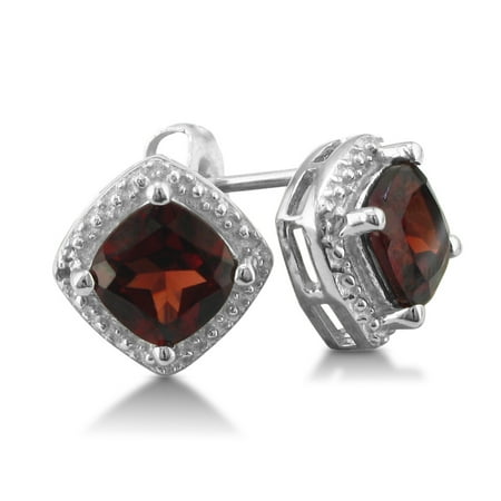 2ct Garnet and Diamond Cushion Cut Stud Earrings