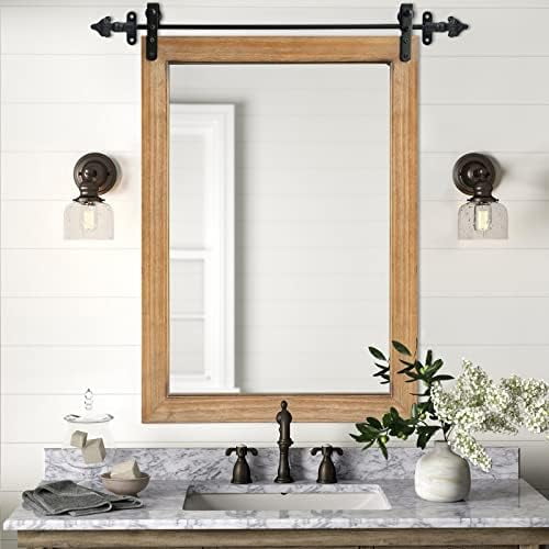 Bafwm Farmhouse Barn Door Bathroom Mirror Rectangle Solid Wood Wall