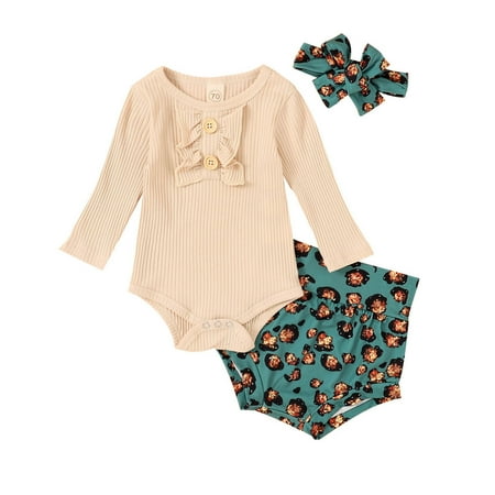 Zlekejiko Baby Girls Long Sleeve Round Neck Ribbed Romper Leopard Printed Shorts With Headbands Outfits Set
Zlekejiko Baby Girls Long Sleeve Round Neck Ribbed Romper Leopard Printed Shorts With Headbands Outfits Set