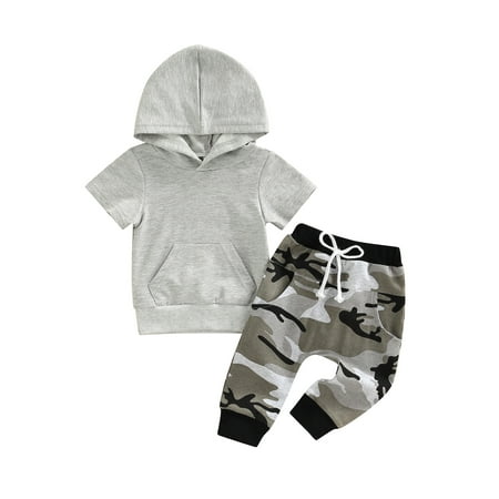 Genuiskids Newborn Infant Baby Boy Long Pants Outfits Short Sleeve Pure Color Pocket Hoodie + Camouflage Pattern Pants + Cute Hat Set Toddler Summer Outfits
Genuiskids Newborn Infant Baby Boy Long Pants Outfits Short Sleeve Pure Color Pocket Hoodie + Camouflage Pattern Pants + Cute Hat Set Toddler Summer Outfits