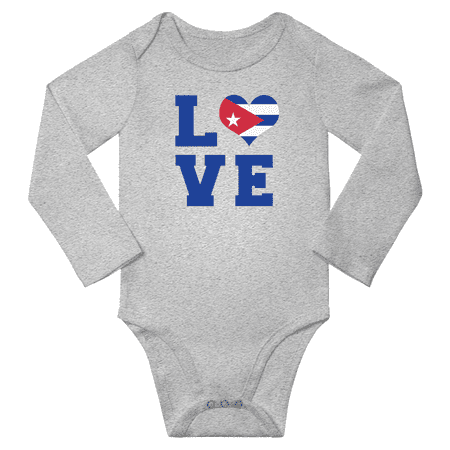 Love Cuba Heart Flag Baby Long Slevve Bodysuit (Gray 3-6 Months)