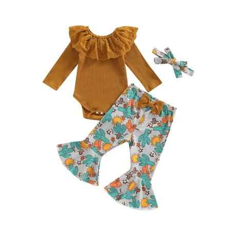 Newborn Infant Baby Girl Clothes Set Long Sleeve Romper Flared Pants Headband Set 3pcs Spring Fall Outfits
Newborn Infant Baby Girl Clothes Set Long Sleeve Romper Flared Pants Headband Set 3pcs Spring Fall Outfits