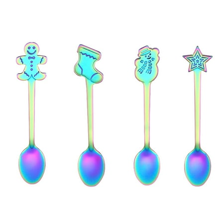 Meizhencang 4Pcs Christmas Stainless Steel Coffee Tea Mixing Spoons Dessert Snacks Tableware