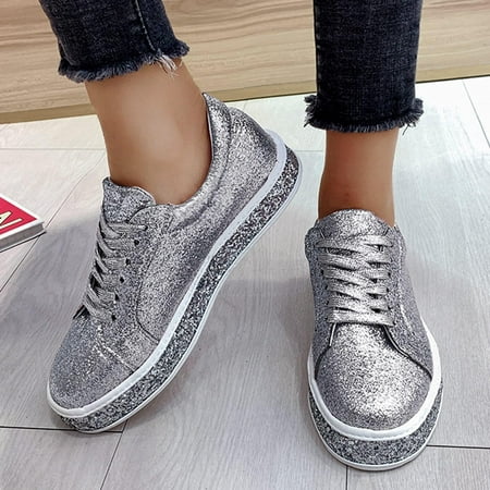 

New Style Sequined Flat Lace-up Casual Women s Single Shoes Shallow Mouth Platform Shoes