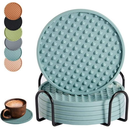 Drink Coasters Set of 6 with Holder 4.0 Inches Round Silicone Coaster Stay Put Deep Tray Non-Slip Heat Resistant Soft Cup Mat for Tabletope Protection Furniture from Damage
Drink Coasters Set of 6 with Holder 4.0 Inches Round Silicone Coaster Stay Put Deep Tray Non-Slip Heat Resistant Soft Cup Mat for Tabletope Protection Furniture from Damage