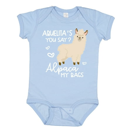 Inktastic Abuelita s You Say Alpaca My Bags Gift Baby Boy or Baby Girl Bodysuit
Inktastic Abuelita s You Say Alpaca My Bags Gift Baby Boy or Baby Girl Bodysuit