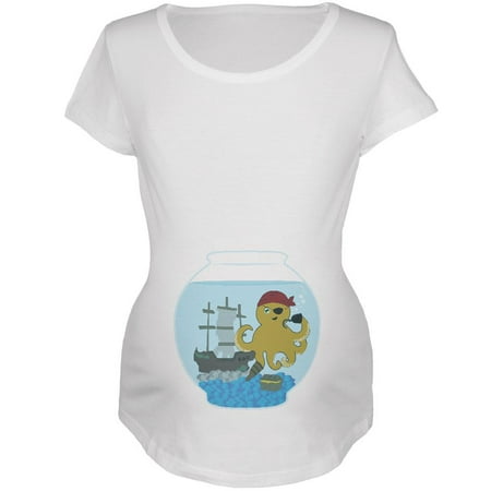 Fish Bowl Cute Pirate Octopus Costume Maternity Soft T Shirt White LG