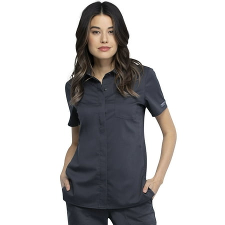 Cherokee Workwear Revolution Women s Scrubs Top Hidden Snap Front Collar WW669