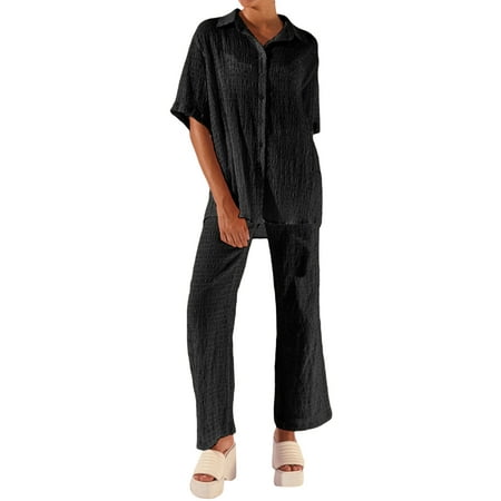 Inevnen 2 Piece Outfits for Women Wide Leg Pants Pajamas Sets Casual Short Sleeve Nightwear Suits
Inevnen 2 Piece Outfits for Women Wide Leg Pants Pajamas Sets Casual Short Sleeve Nightwear Suits