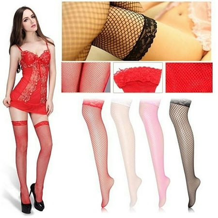 Taluosi Women Fashion Sexy Solid Lace Top Thigh High Fishnet Mesh Hole Long Stockings