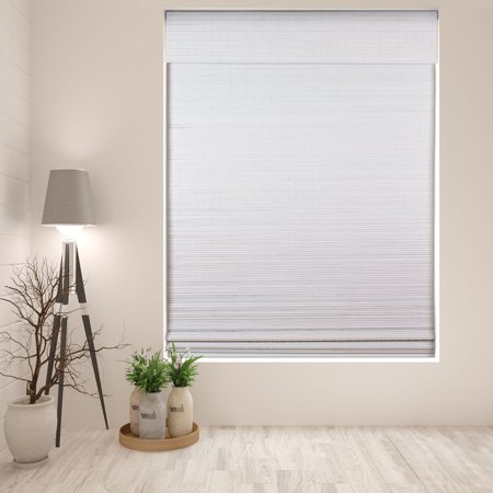 Arlo Blinds Cordless Semi-Privacy White Bamboo Roman Shades Blinds - Size: 35.5"W x 74"H