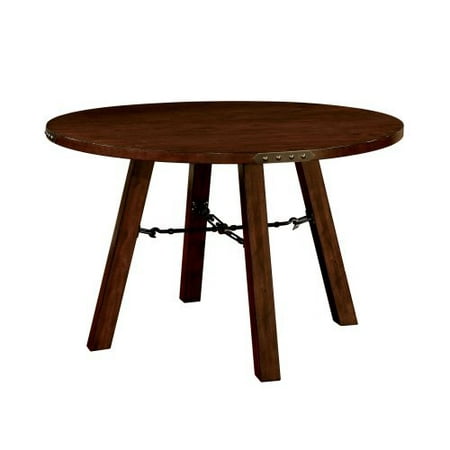 Furniture of America Hockenberry Round Dining Table with Metal Hardware