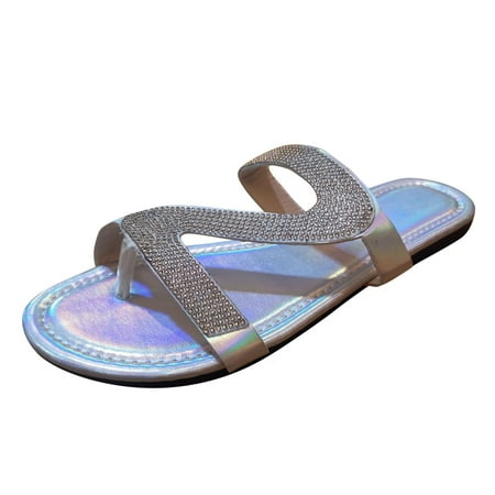 TOYFUNNY Roman Style Flat Rhinestone Slip-On Open Toe Breathable Sandals Womens Shoes