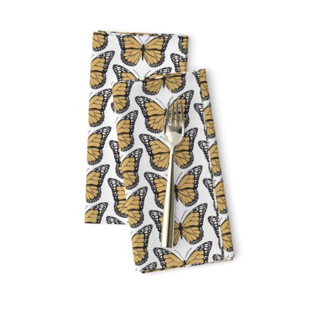 Butterflies Nature White Black Orange Cotton Dinner Napkins by Roostery Set of 2