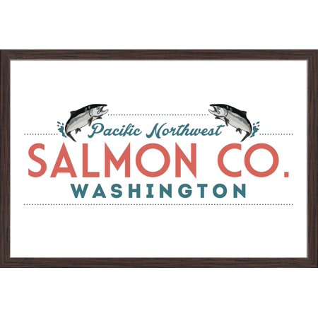 Washington - Pacific Northwest - Salmon Co. - Lantern Press Artwork (36x24 Giclee Art Print, Gallery Framed, Espresso Wood)