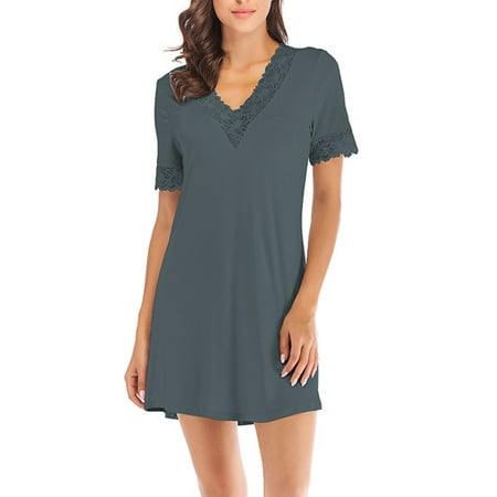 Inevnen Women Short Sleeve Nightdress Lace Patchwork Solid Color V Neck Nightgowns Sleepwear
Inevnen Women Short Sleeve Nightdress Lace Patchwork Solid Color V Neck Nightgowns Sleepwear