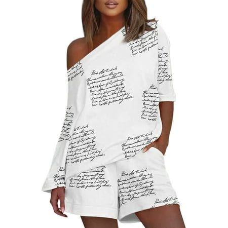 Rejlun Ladies Letters Print Nightwear Mini Pants With Pockets One Shoulder Loungwear Daily Wear Pajamas White Letter S
Rejlun Ladies Letters Print Nightwear Mini Pants With Pockets One Shoulder Loungwear Daily Wear Pajamas White Letter S