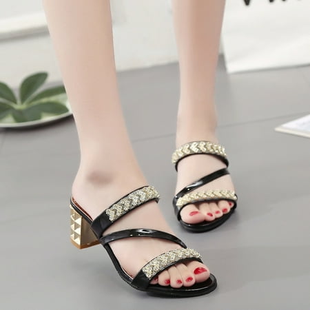 Fidelma Women s sandals Women s Ladies Summer Crystal Square Heel Beach Sandals Roman Shoes Slippers Black-40
Fidelma Women s sandals Women s Ladies Summer Crystal Square Heel Beach Sandals Roman Shoes Slippers Black-40